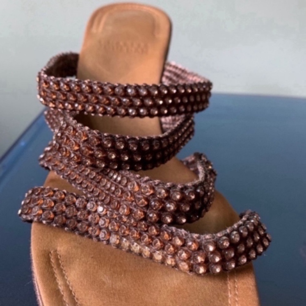 Charles Jourdan Vintage Brown Rhinestone Wedges - Picture 9 of 12